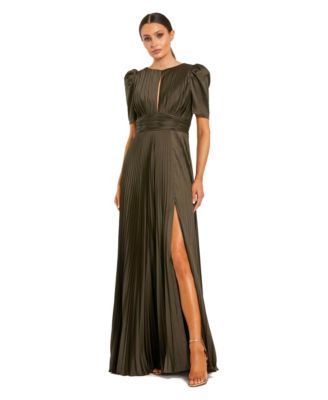Women's Charmeuse Keyhole Puff-Sleeve Evening Gown