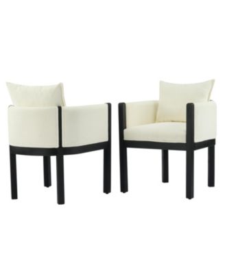 2-Piece  Linen Dining Armchairs, Natural Rubberwood Legs, Modern Farmhouse Kitchen Chairs