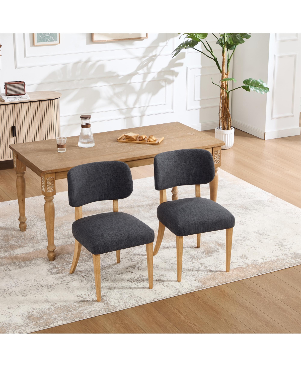 Clihome 2 Pieces Modern Rubber Wood Soft Padded Kitchen Chairs, Comfortable Side Chair Dining Chairs