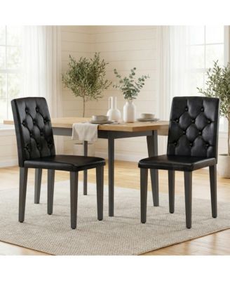 PU Dining Chairs, 35 Inch Ergonomic Buckle Backrest With Metal Legs