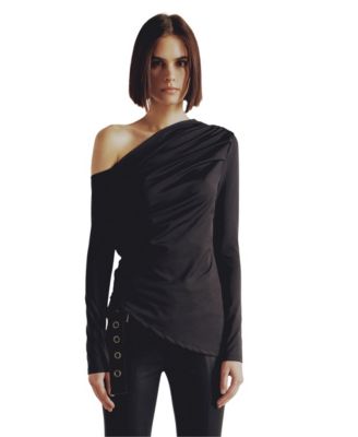 Women's Draped Long-Sleeve Polyester-Blend Top