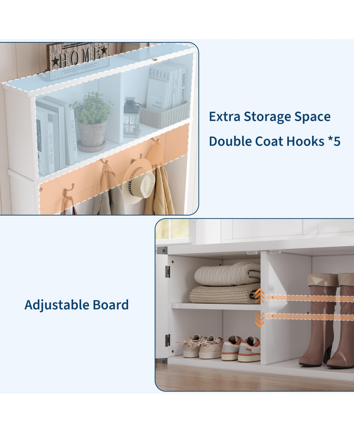 homfan 3-in-1 Hall Tree with Bench and Shoe Storage,Entryway Coat Rack with 5 Hooks