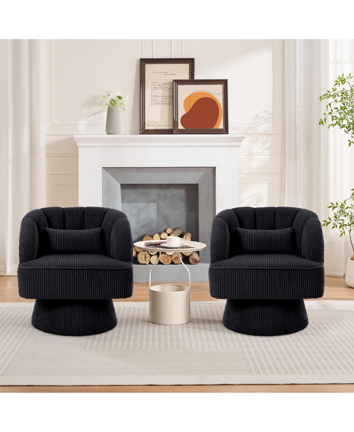 homfan 1 Piece Swivel Accent Chair, Modern Barrel Round Lounge Chair with 360 degrees) Rotating Base, Soft Backrest and Plush Cushions for Living Room