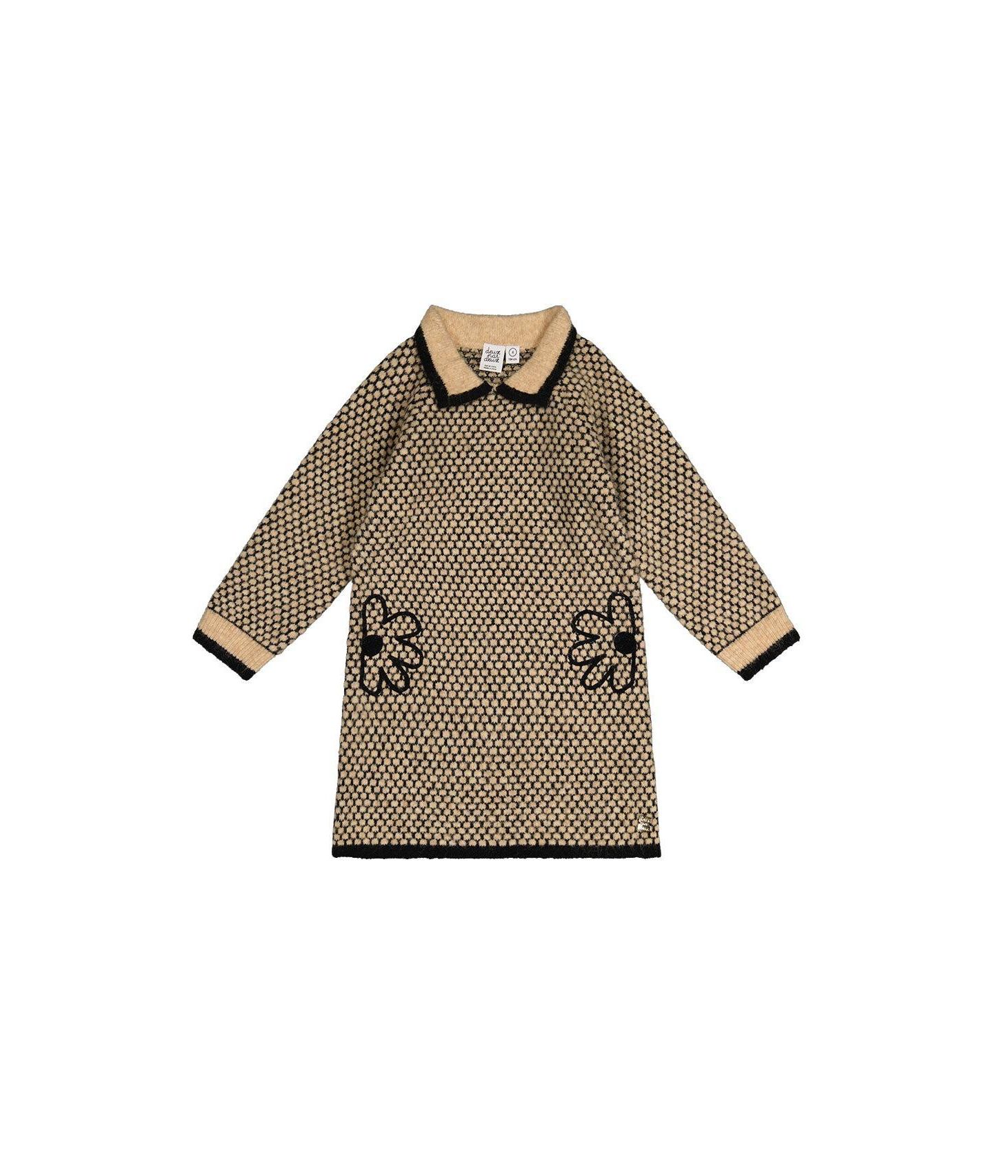 Платье Deux par Deux Knit Dress with Collar для девочек, цвет: Бежевый / Чёрный — фото 1