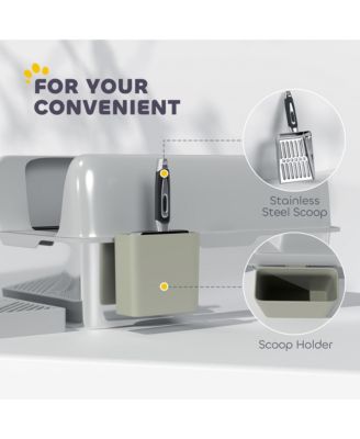 High Sided Stainless Steel Litter Box with Metal Scoop and Scoop Holder