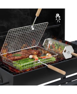 Grill Basket Removable Wooden Handle Stainless Steel BBQ Tool