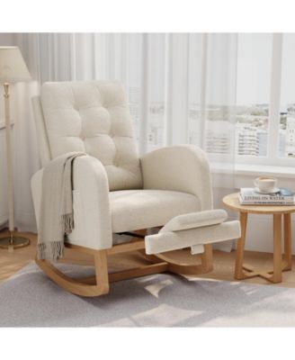 Modern Rocking Chair for Living Room, Comfortable Recliner Rocker with Side Pocket, Soft Linen Upholstered Glider Chair for Bedroom, Nursery