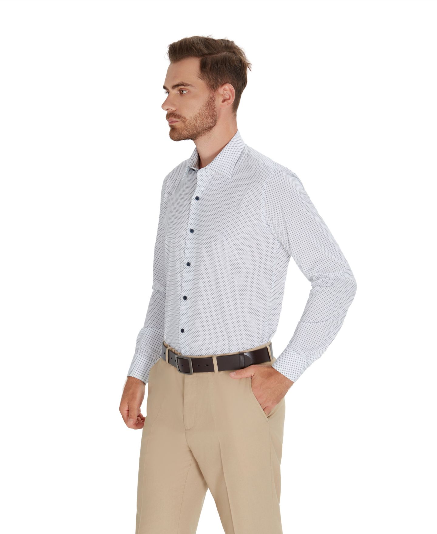 Мужская рубашка Alfani Slim-Fit Dot Pattern Dress Shirt, цвет: Тёмно-синий — фото 3