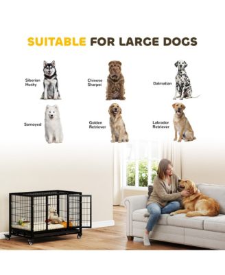 36 Inch Heavy Duty Dog Crate with Double Doors Removable Tray and Rolling Casters