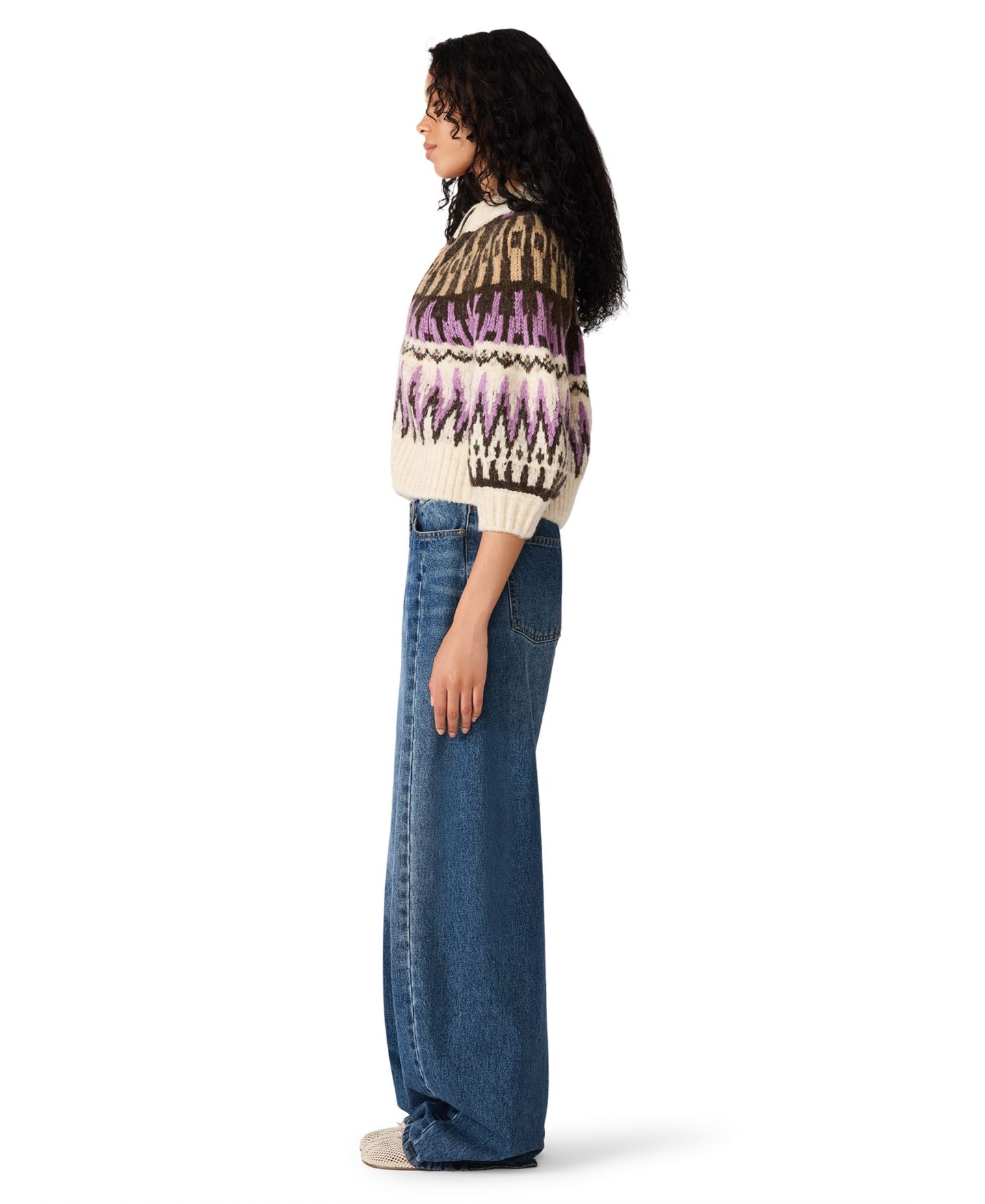 Женский свитер Steve Madden Adley Fair Isle Crop Full-Zip, цвет: Бежевый — фото 3