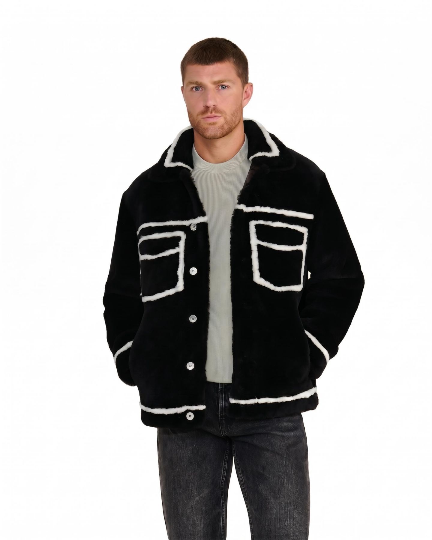 Мужская куртка Furniq UK Ashton Shearling, цвет: Чёрный — фото 1