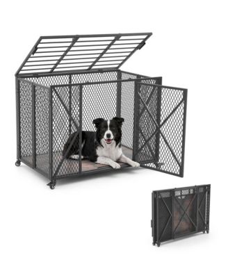 38 in Heavy Duty Dog Crate with Double Doors and Lockable Wheels