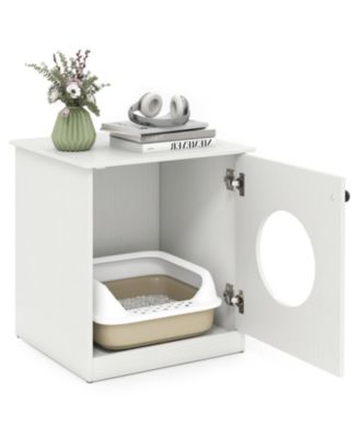Modern Cat Litter Box Enclosure Side Table with Openable Door