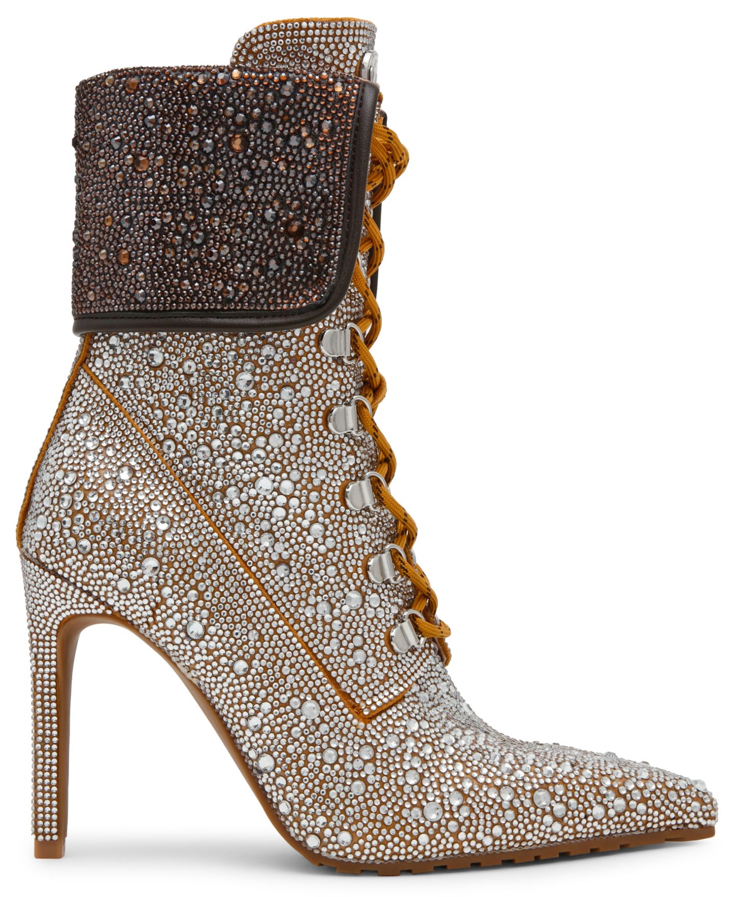 Женские ботинки Steve Madden Morals-R Rhinestone Lace-Up Stiletto Work Booties, цвет: Серебряный разноцветный — фото 2