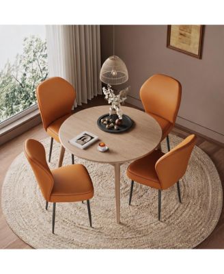 PU Leather Dining Chairs Set of 4, Modern Fabric Upholstered Kitchen Side Chairs with Metal Pegs, For Living Room, Kitchen, Dining Room