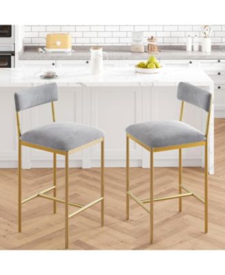 Set of 2 Velvet Counter Height Bar Stools with Backrest and Footrest