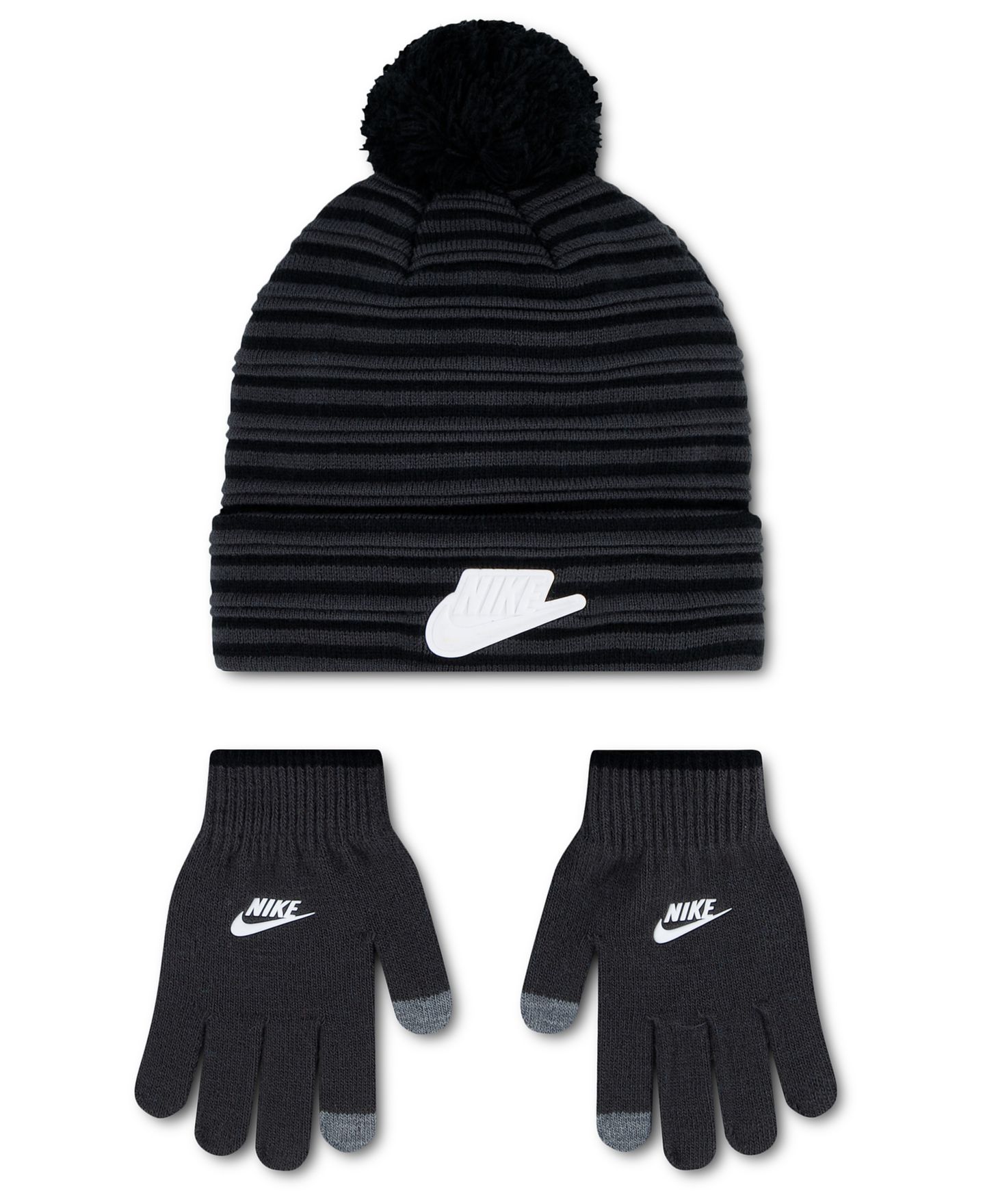 Комплекты Nike Ottoman Pom Peak Beanie and Gloves, 2-Piece Set для мальчиков, цвет: Тёмный дымчатый серый — фото 1