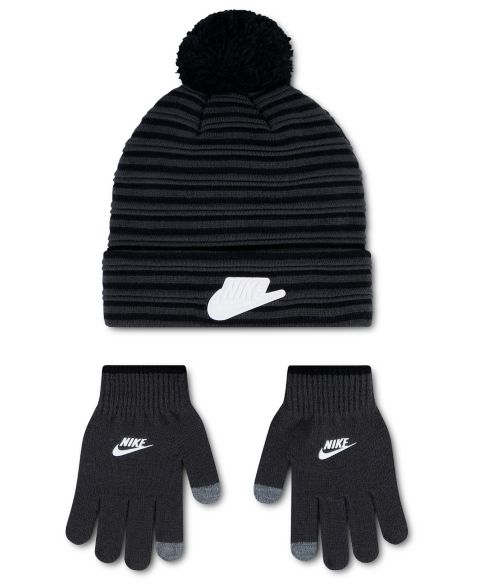 Комплекты Nike Ottoman Pom Peak Beanie and Gloves, 2-Piece Set для мальчиков, цвет: Тёмный дымчатый серый