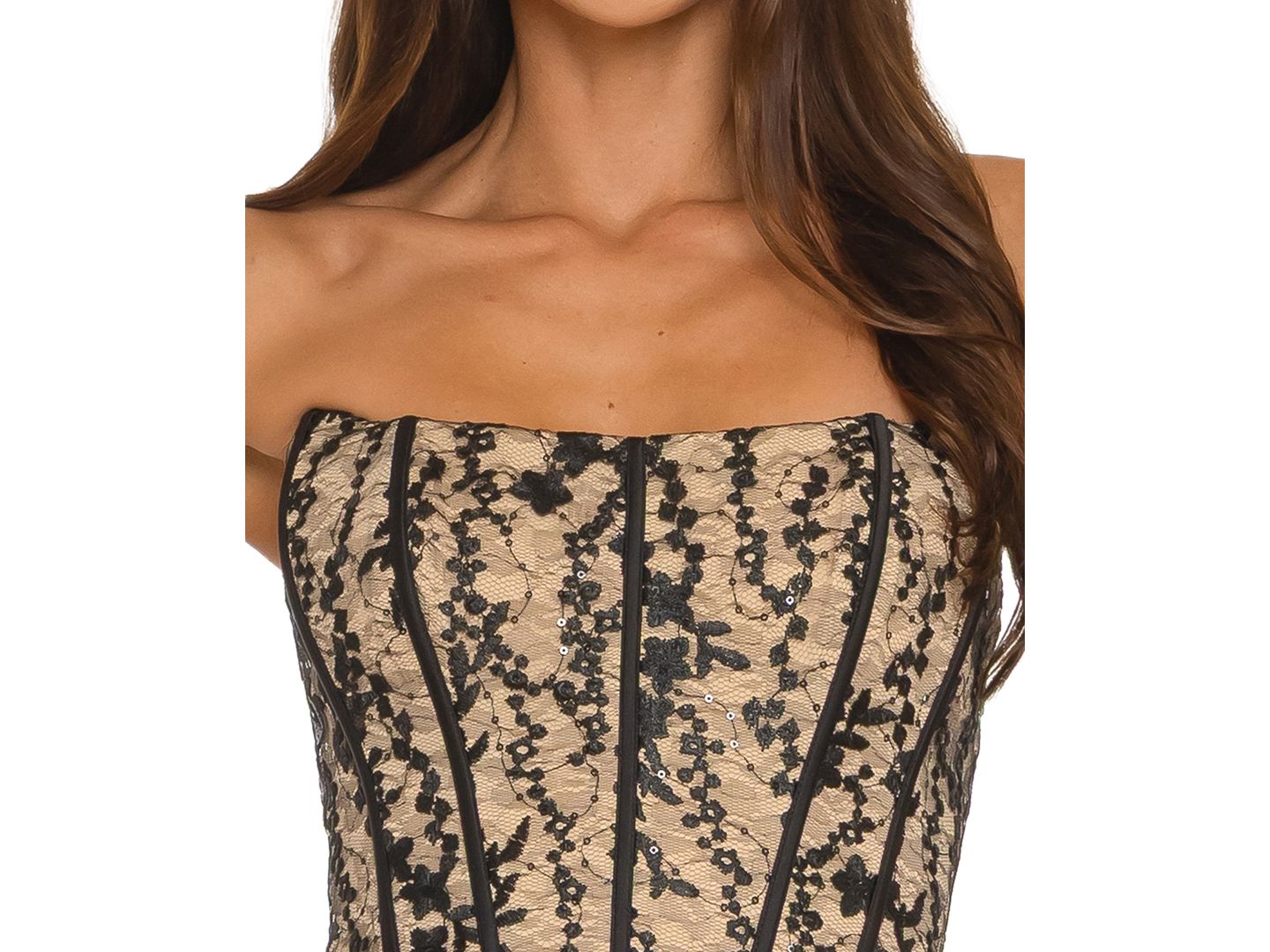 Женское платье Alex & Sophia Juniors' Strapless Lace Corset Midi, цвет: Чёрный — фото 3