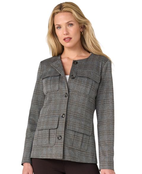 Женская куртка Liverpool Los Angeles Herringbone-Plaid Field, цвет: Чёрный разноцветный клетчатый