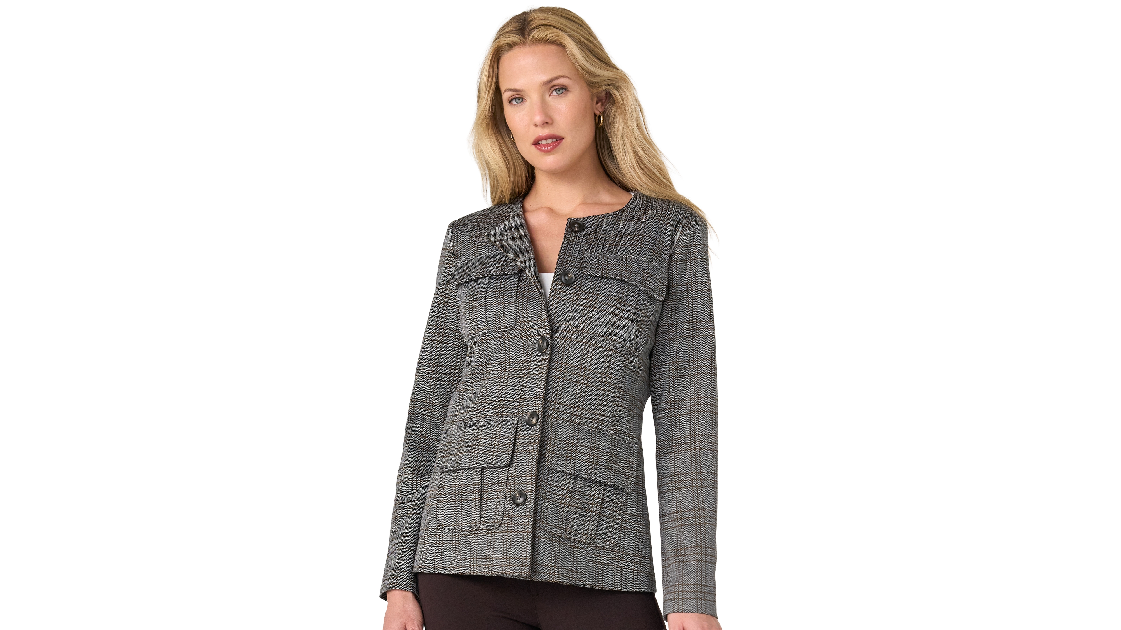 Liverpool Los Angeles Women's Plaid Collarless Field Jacket