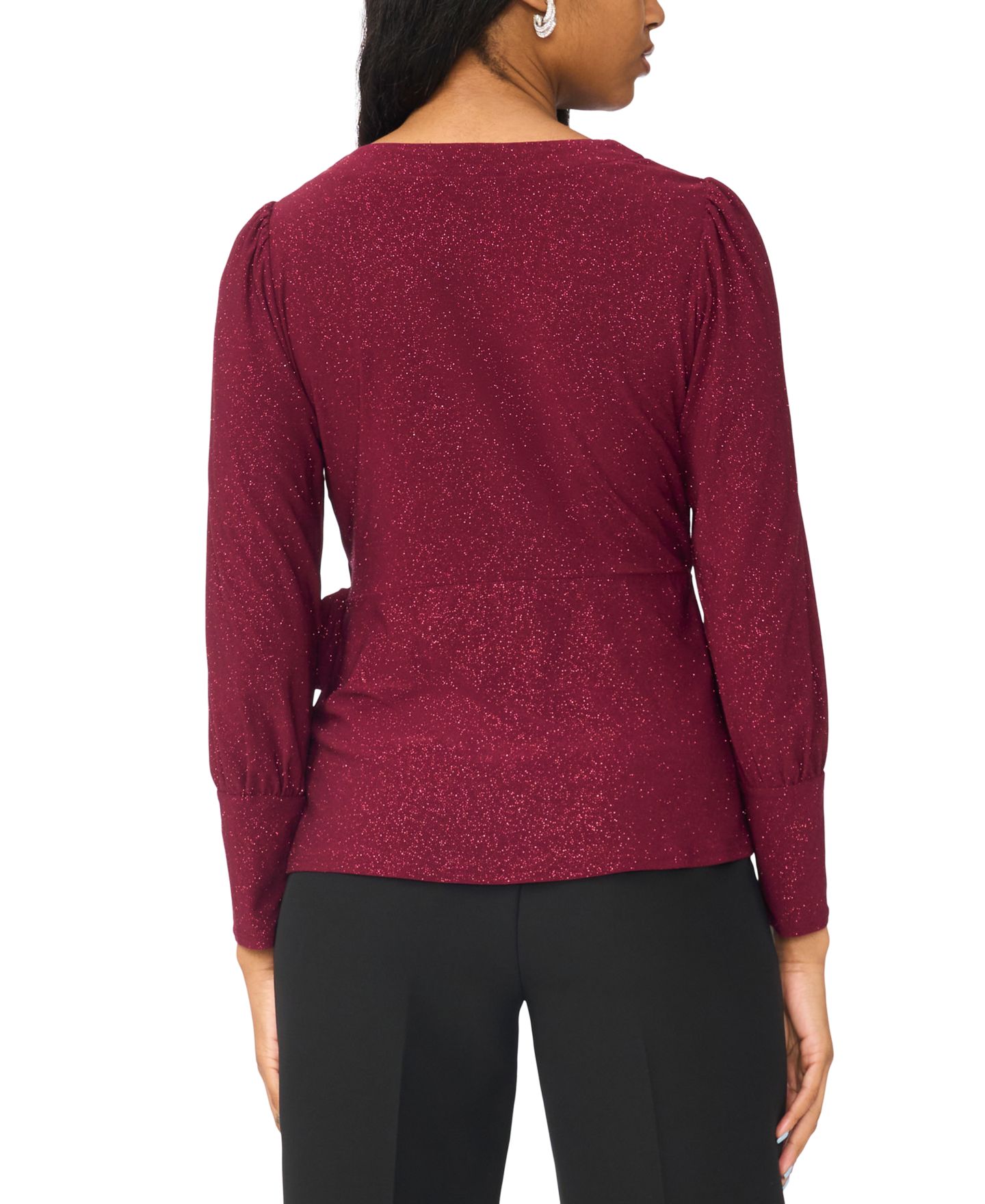Женский топ MSK Petite Faux-Wrap V-Neck Long-Sleeve, цвет: Zinfandel — фото 4