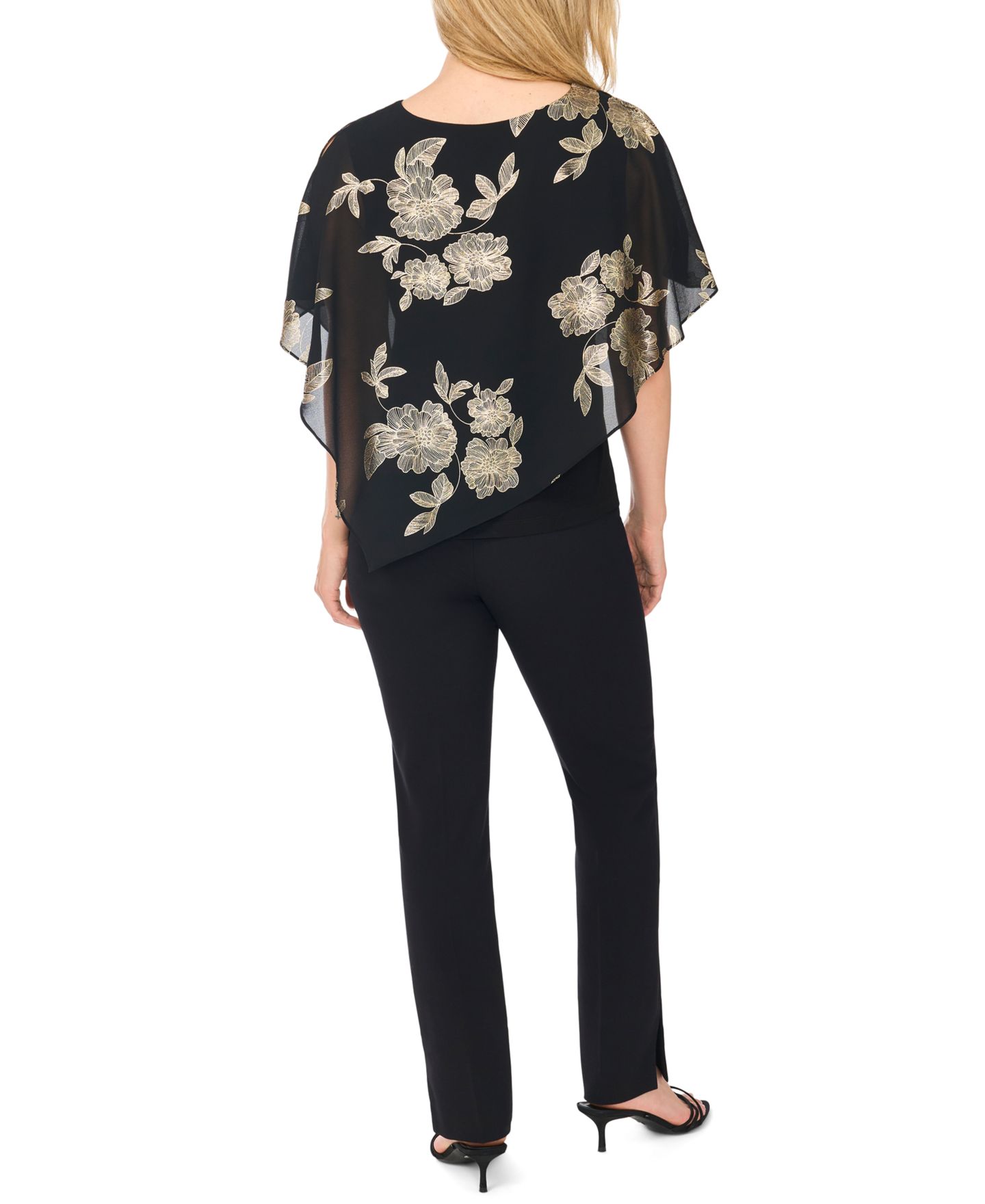 Женский топ MSK Petite Combo Overlay Asymmetrical Floral-Metallic Top, цвет: Насыщенный чёрный — фото 5