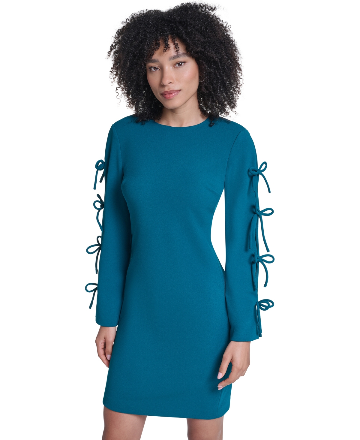 Karl Lagerfeld Paris Women's Scuba Crepe A Line with Bow Detail Short Dress