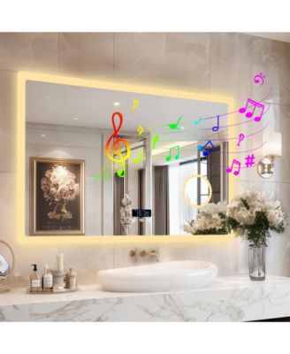 Wall-Mounted 40"x24" Makeup Vanity LED-Bathroom-Mirror with Bluetooth Speaker, Time Display, Anti-Fog, Memory Function, Temperature
