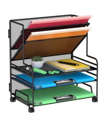 5 Tier Desk Organizer with Removable Pen Holders Mobile File Tray