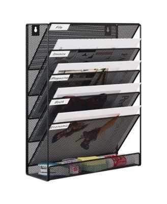 5 Tier Mesh Wall File Holder Organizer with Classify Labels for Office Home Cubicle