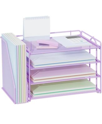 4 Tier Paper Desk Organizer with Magazine Holder Office Storage