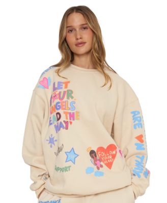 Juniors' Angels Lead Graphic Oversized Fleece Crewneck Sweatshirt