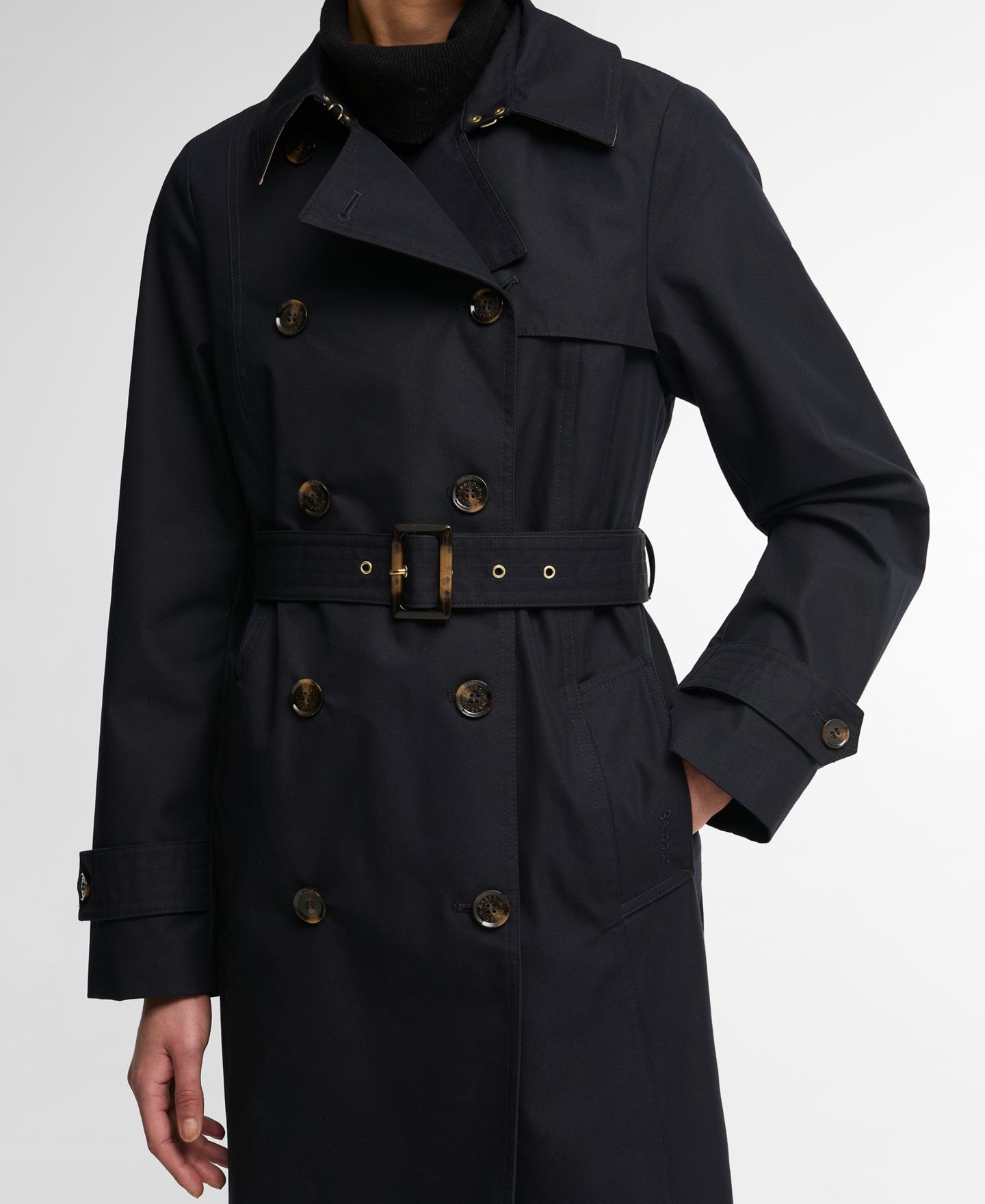 Женское пальто Barbour Greta Double-Breasted Belted Trench, цвет: Тёмно-синий — фото 4