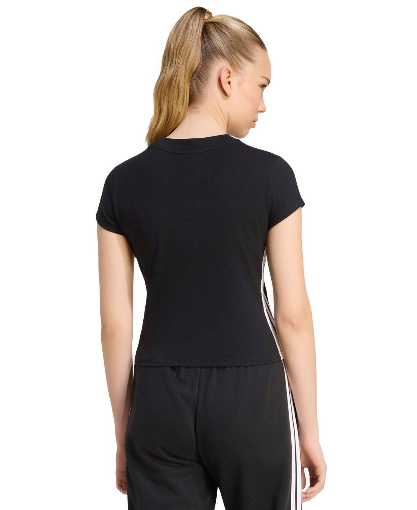 Женская футболка adidas Essentials 3-Stripes Padded Slim Baby Cotton-Blend, цвет: Чёрный / Белый — фото 6