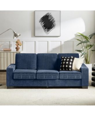 83.86" Corduroy 3-Seater Sofa with Cup Holder, High Resilience Sponge Sofa , Pet Friendly Modern Furniture for Living Room Bedroom Office