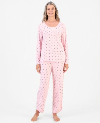 Women's Pima Cotton Long-Sleeve Scoop Neck Pajama Top and Pants Set