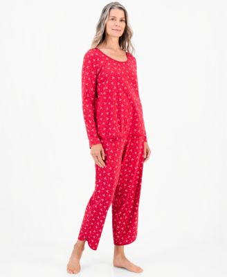 Women's Pima Cotton Long-Sleeve Scoop Neck Pajama Top and Pants Set