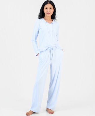 Women's Pointelle Long-Sleeve Bow Top and Pants Set