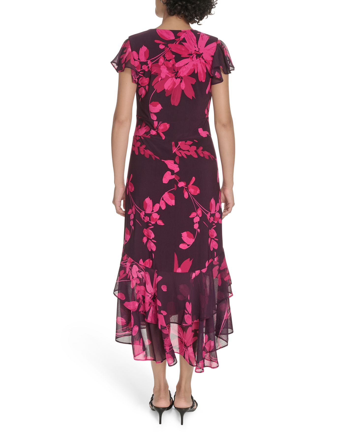 Женское платье Tommy Hilfiger Flutter Sleeve Chiffon, цвет: Винный ягодный разноцветный — фото 3