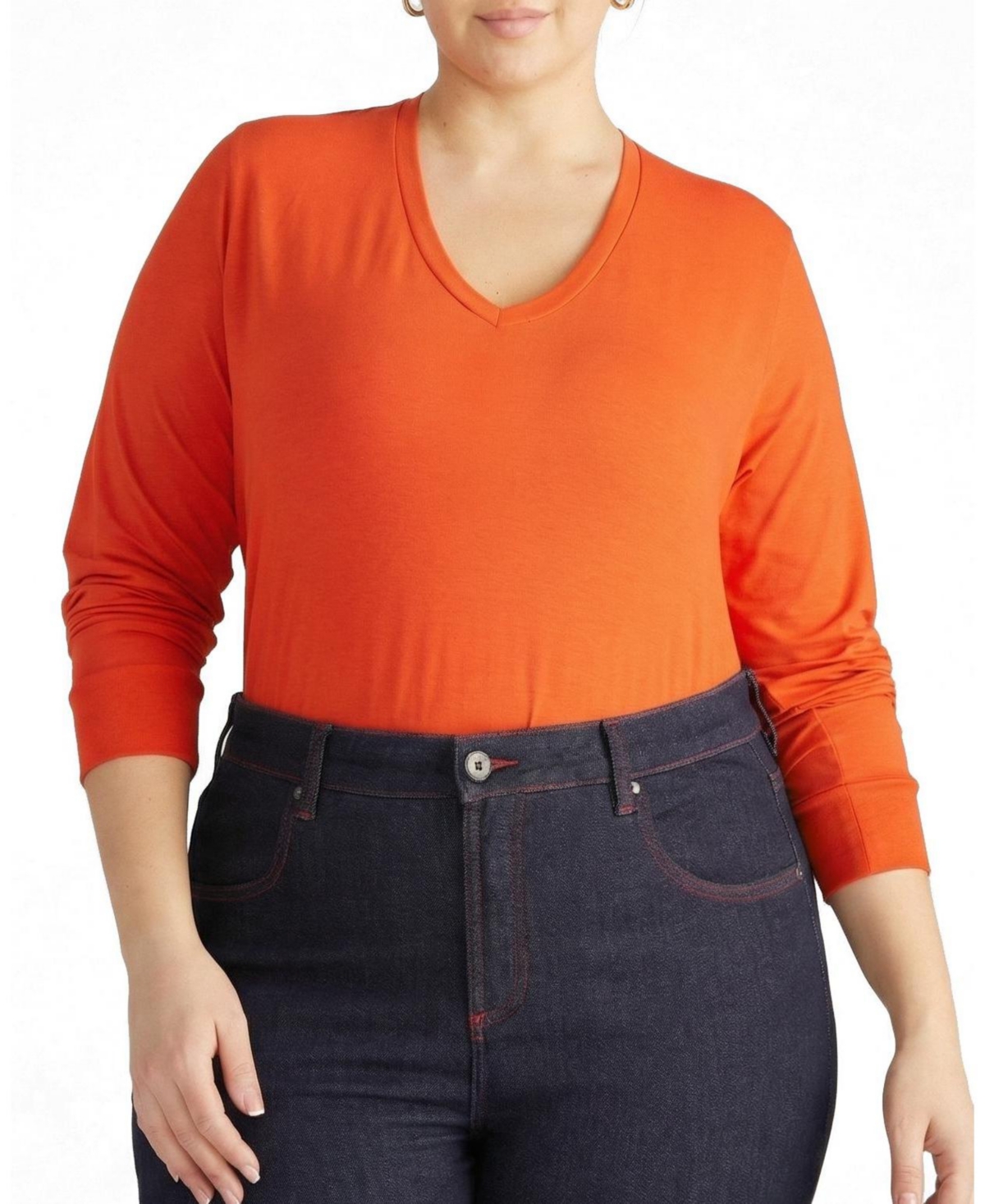 Universal Standard Plus Size Long Sleeve V Rex - Orange flame