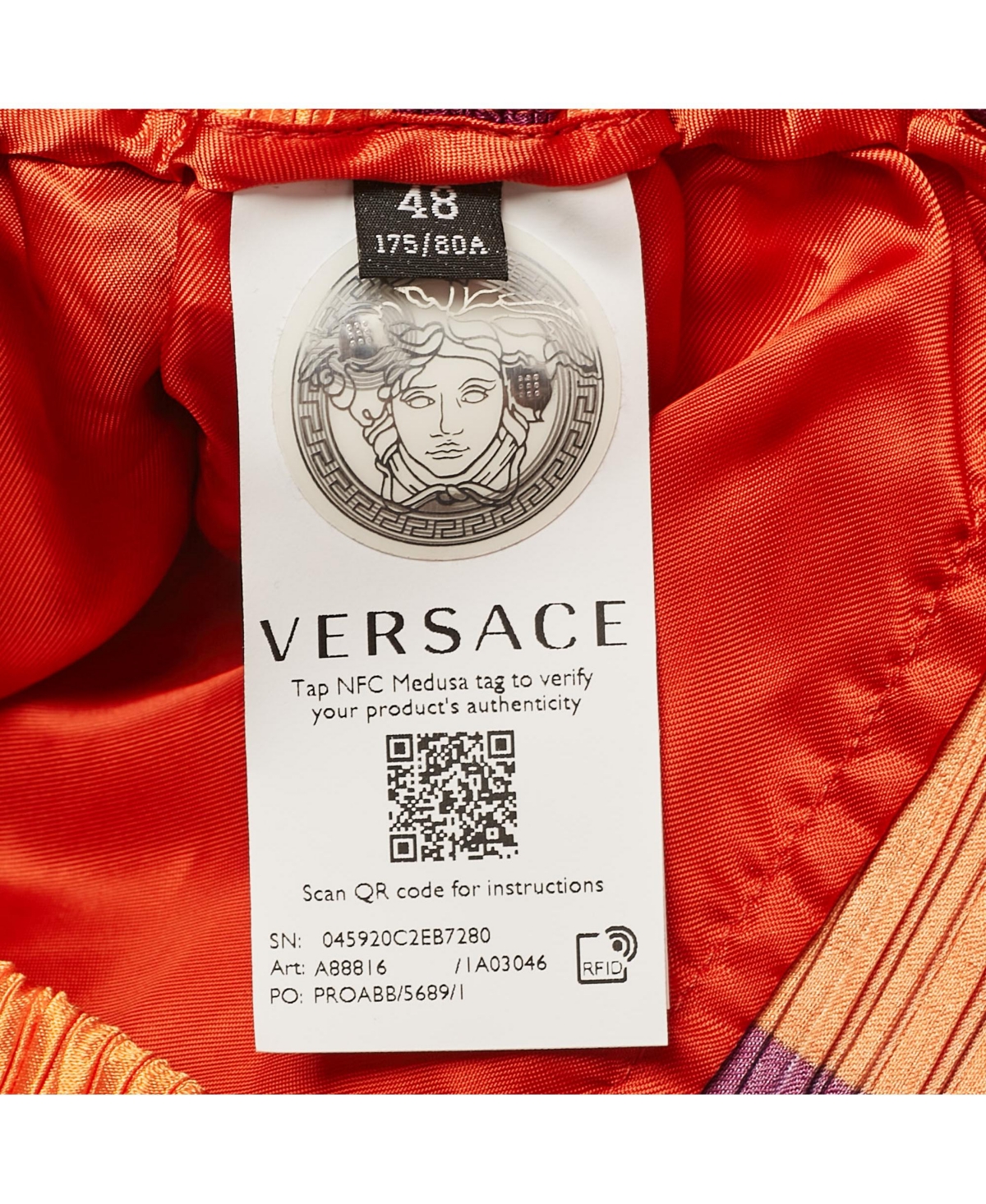 Pre-Owned Versace Mens Multicolor Medusa Print Satin Plisse College Fit Shorts