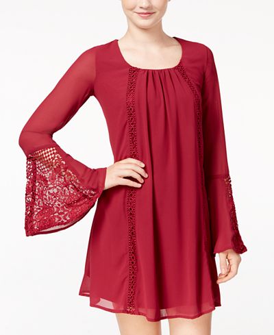 Sequin Hearts Juniors' Bell-Sleeve Shift Dress