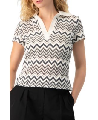 Women's Chevron Knit Collared Polo Blouse