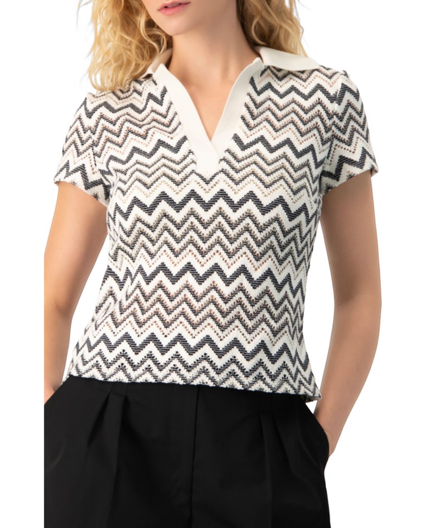 Женская блузка Ivonne Chevron Knit Collared Polo, цвет: Белый — фото 1
