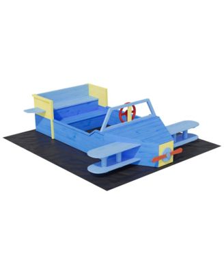 Airplane Themed Wooden Sand and Water Table, Fir Wood Sandbox with Adjustable Rotatable Canopy for Kids Ages 3 to 8