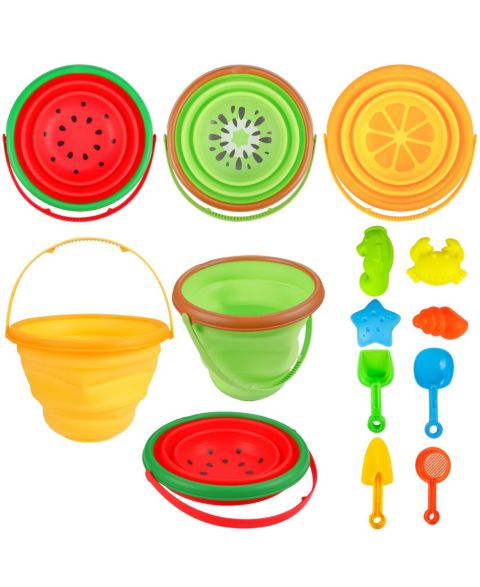 Детские игрушки homfan Silicone Collapsible Bucket, Shovels and Molds Set, 2.5-Liter Capacity, Ages 3-7