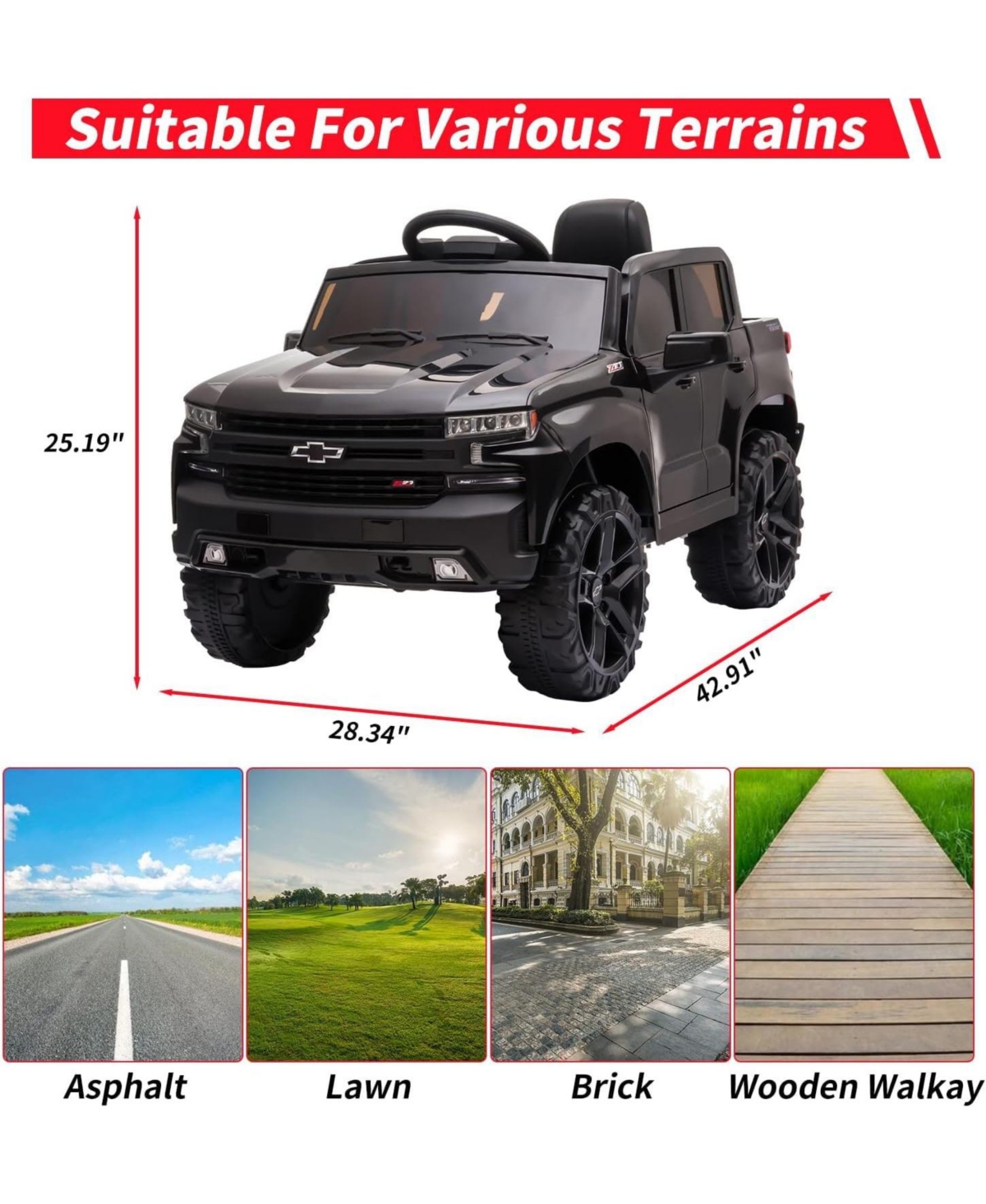 homfan 12v Chevrolet Licensed Ride-On Truck with Remote Control, Battery Powered, 66 lbs Capacity, Ages 3-8