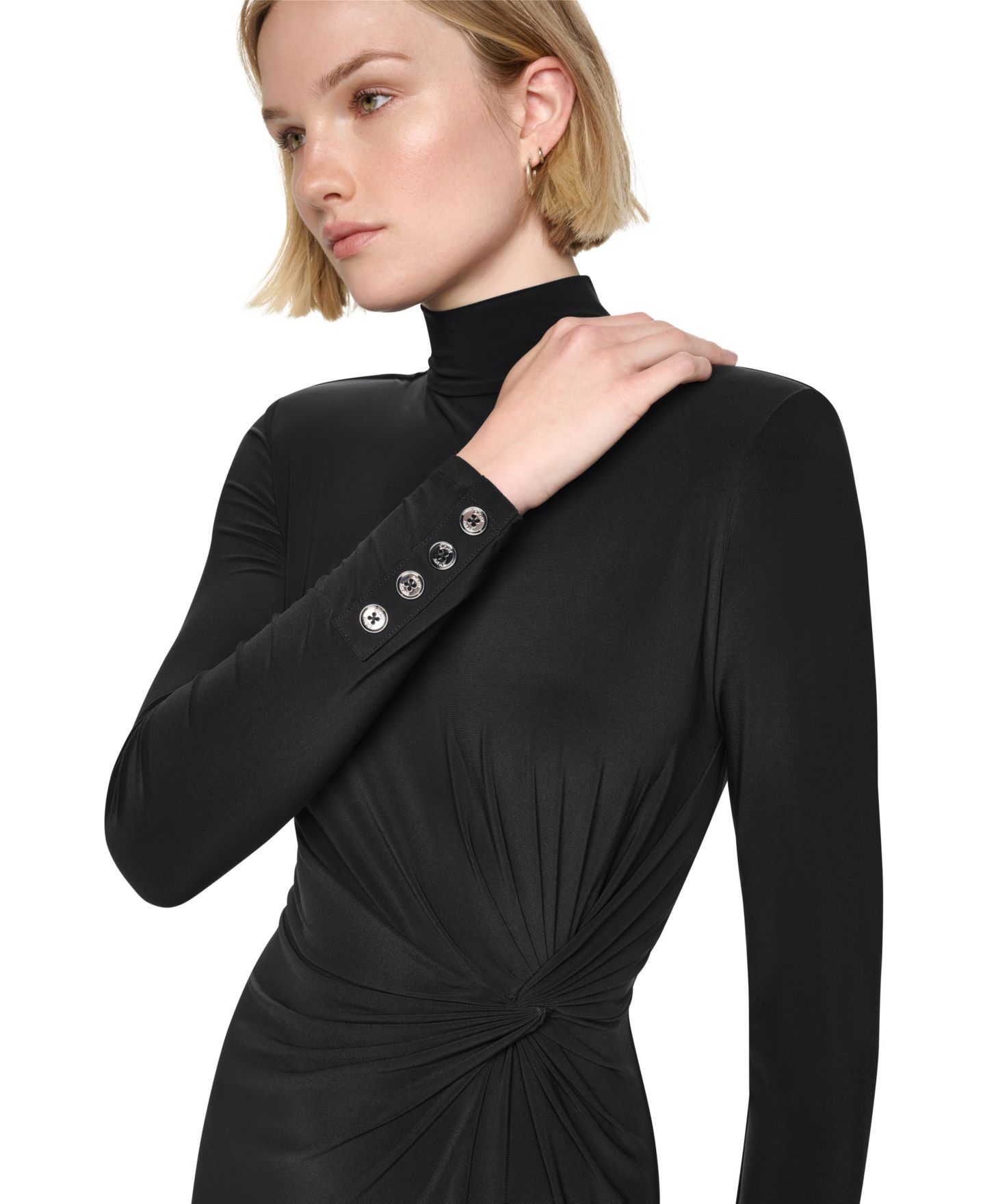 Женское платье-футляр DKNY с воротником-стойкой и узлом спереди, цвет: Чёрный — фото 4