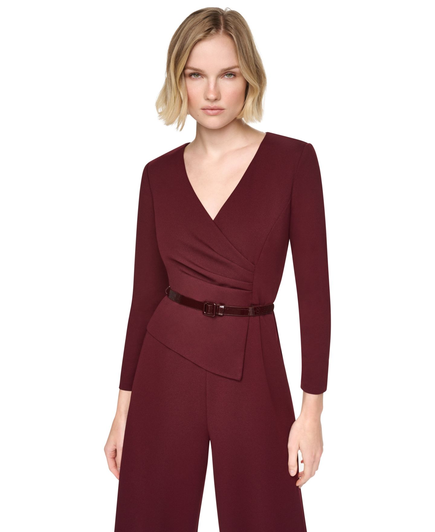 Женский комбинезон DKNY Peplum V-Neck Wide-Leg Jumpsuit, цвет: Бордовый — фото 3